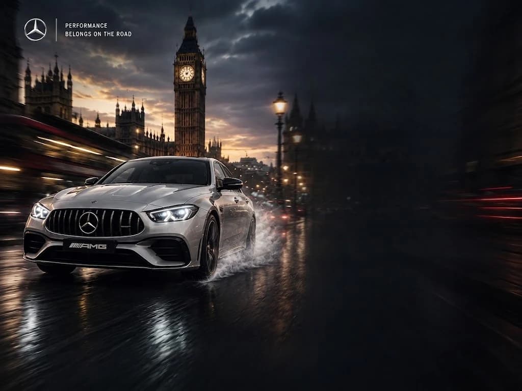 Jaguar-AMG driving through London at dusk